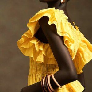 Banana Republic Smocked Ruffle Top, Yellow, Size L